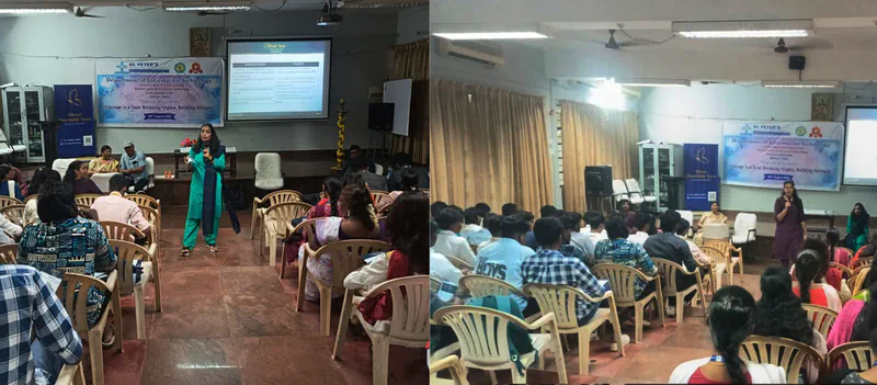 Engineering students at St. Peter’s Engineering College attending Dhruti Trust wellness workshop