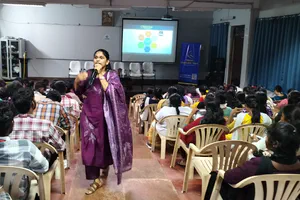 Engineering students at St. Peter’s Engineering College attending Dhruti Trust wellness workshop