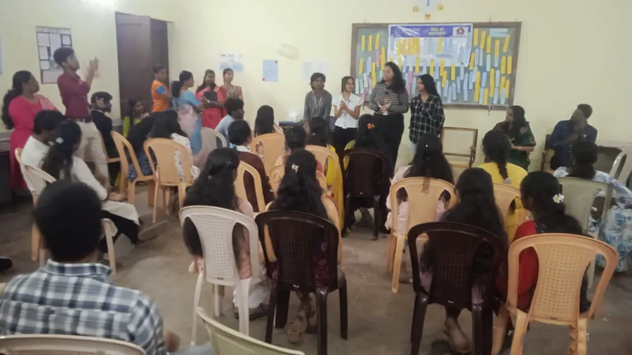 Students participating in the Dhruti PEERS activity 4