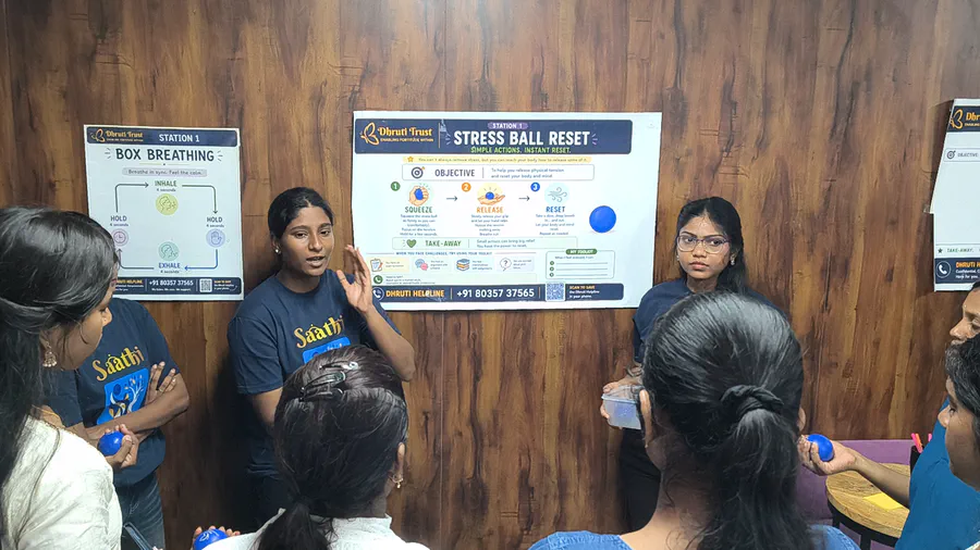 Students participating in the Dhruti PEERS activity 1