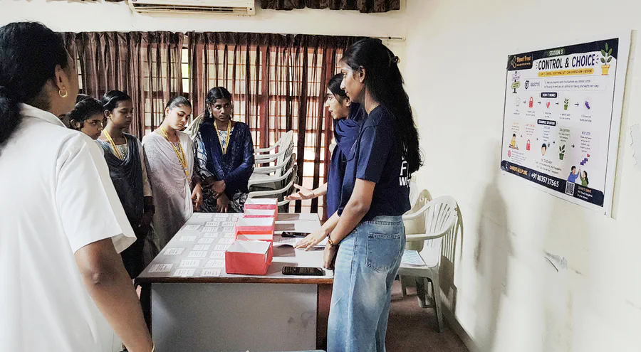 Students participating in the Dhruti PEERS activity 3
